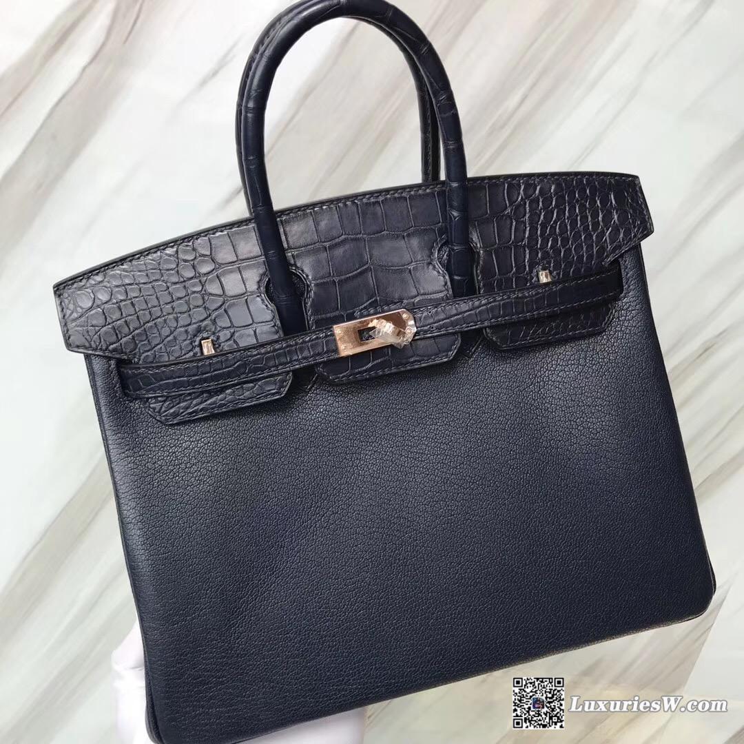 Hermes Touch Birkin 25 CK73寶石藍Chevre/Alligator crocodile