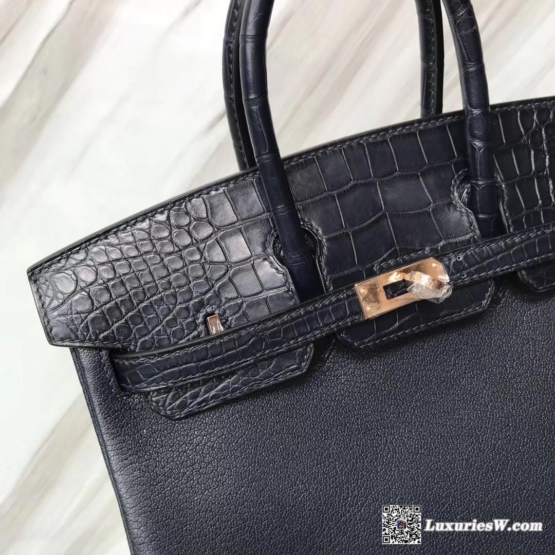 Hermes Touch Birkin 25 CK73寶石藍Chevre/Alligator crocodile