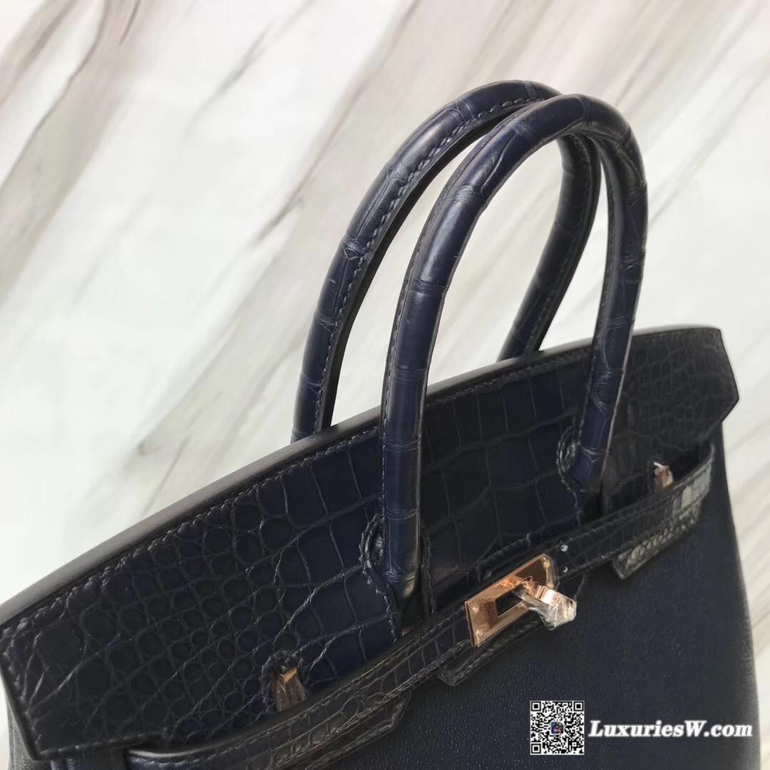 Hermes Touch Birkin 25 CK73寶石藍Chevre/Alligator crocodile