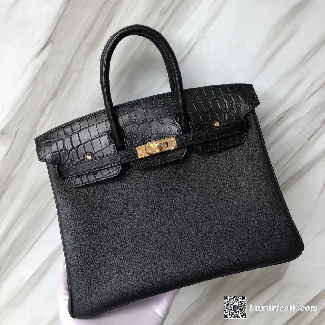 Hermès Birkin 25cm Touch Togo拼霧面兩點尼羅鱷 nilo crocodile CK89 Black