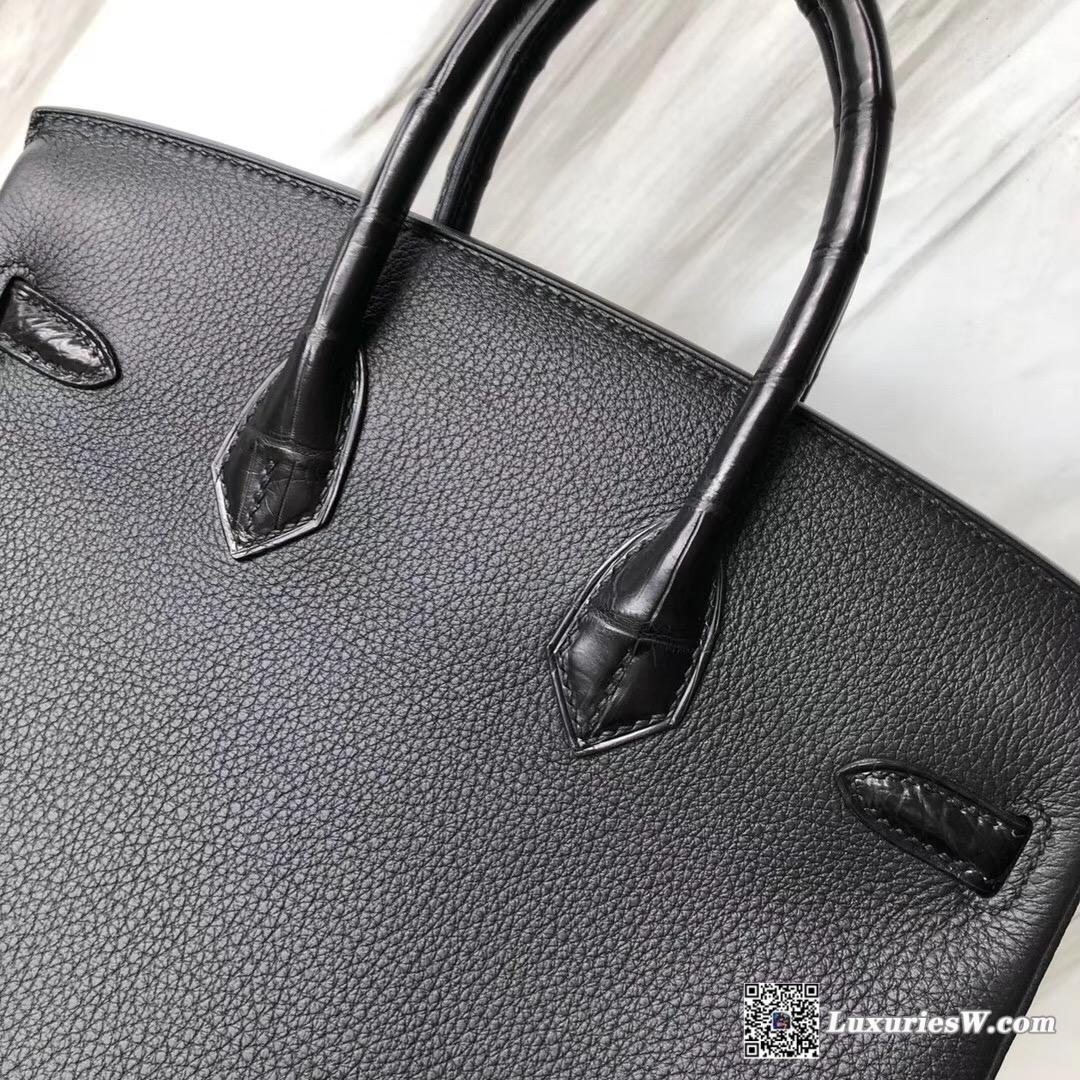 Hermès Birkin 25cm Touch Togo拼霧面兩點尼羅鱷 nilo crocodile CK89 Black