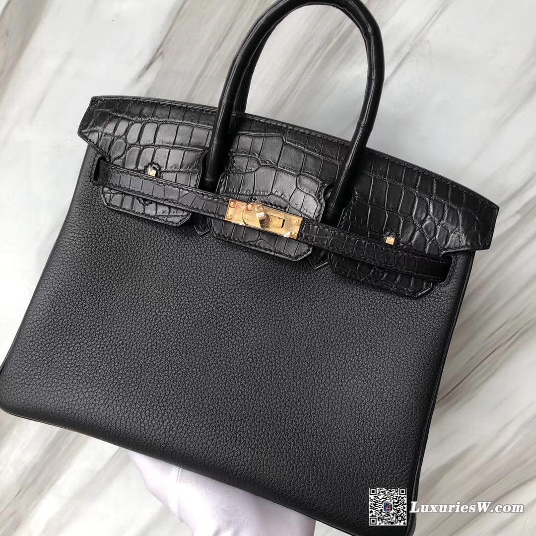 Hermès Birkin 25cm Touch Togo拼霧面兩點尼羅鱷 nilo crocodile CK89 Black