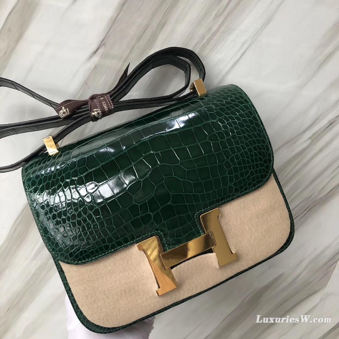 Hermes Constance 24 CK67祖母綠 Vert Fonce alligator crocodile