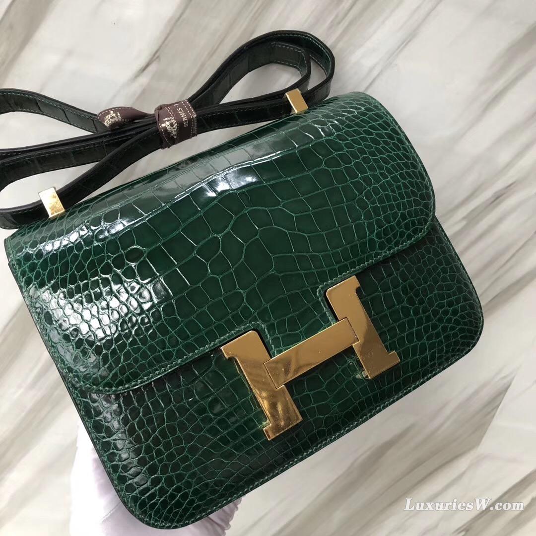 Hermes Constance 24 CK67祖母綠 Vert Fonce alligator crocodile