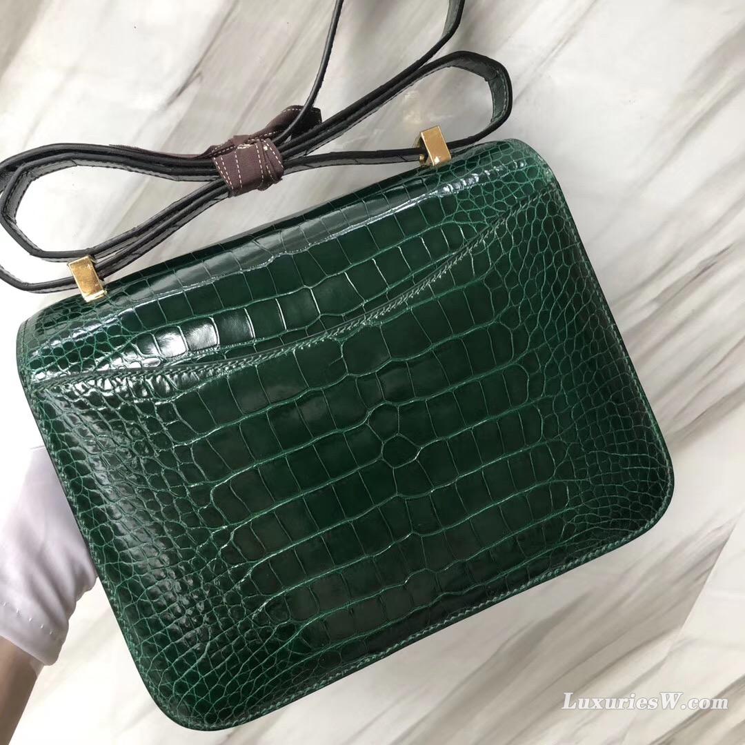 Hermes Constance 24 CK67祖母綠 Vert Fonce alligator crocodile