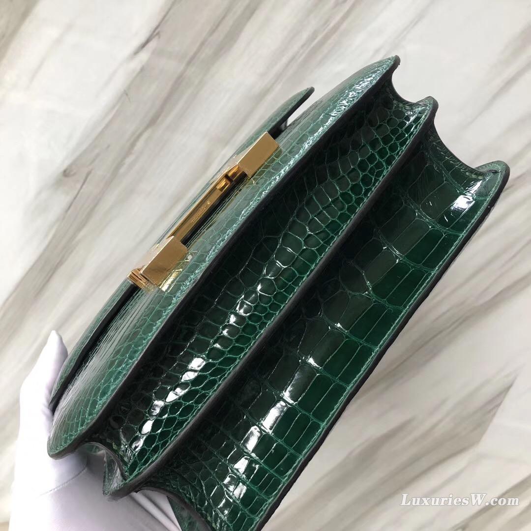 Hermes Constance 24 CK67祖母綠 Vert Fonce alligator crocodile