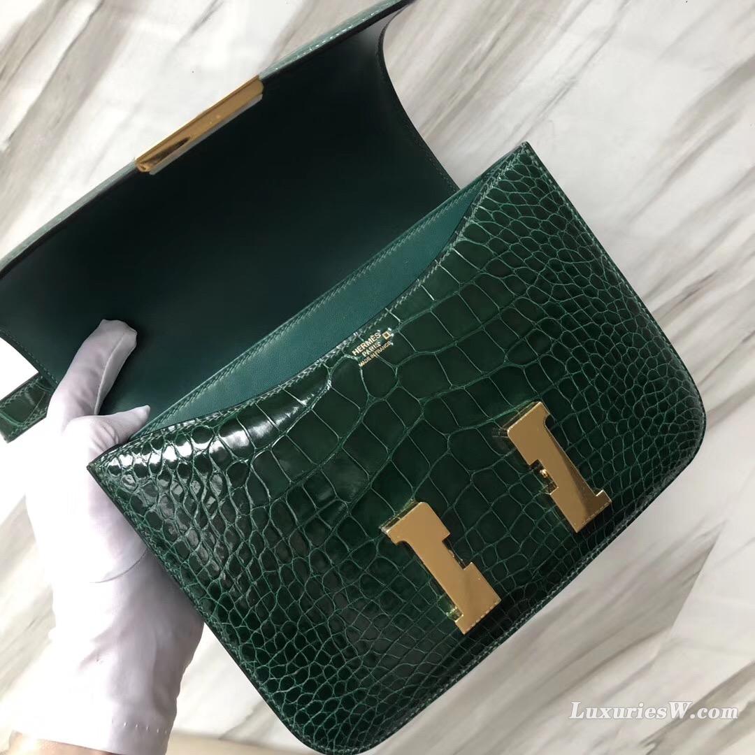 Hermes Constance 24 CK67祖母綠 Vert Fonce alligator crocodile