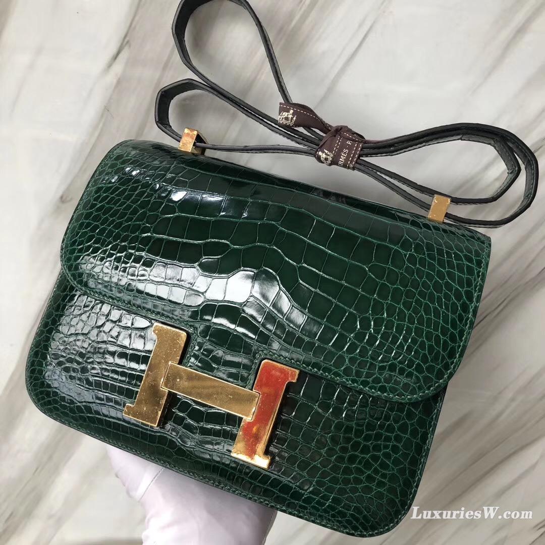 Hermes Constance 24 CK67祖母綠 Vert Fonce alligator crocodile