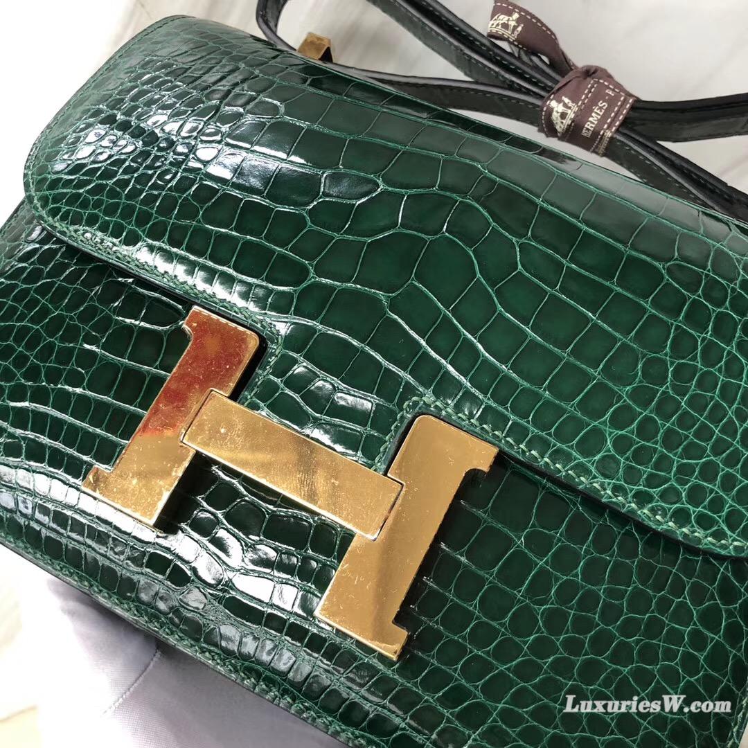 Hermes Constance 24 CK67祖母綠 Vert Fonce alligator crocodile