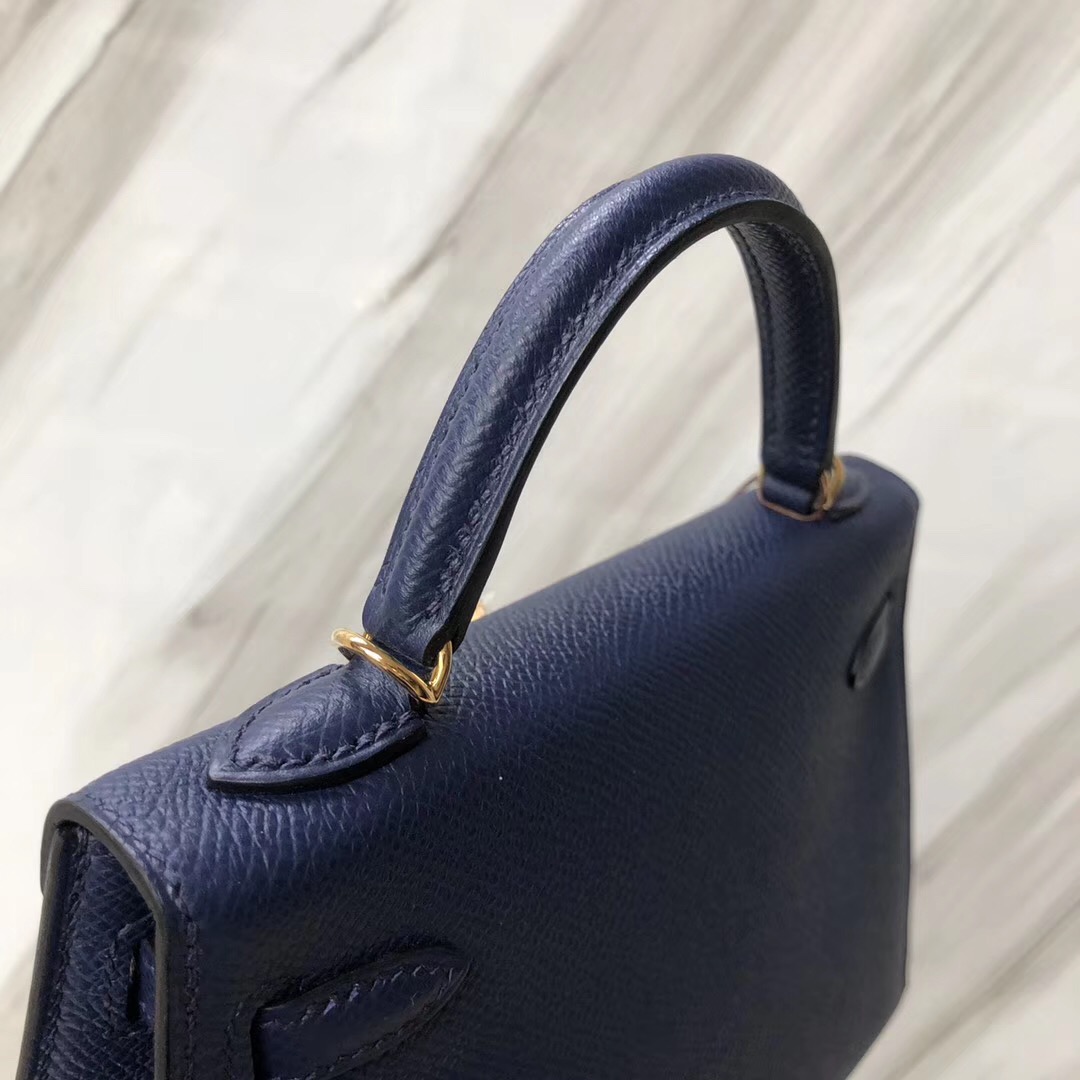 愛馬仕二代mini凱利尺寸 Hermes MiniKelly II CK73寶石藍 Blue sapphire Epsom