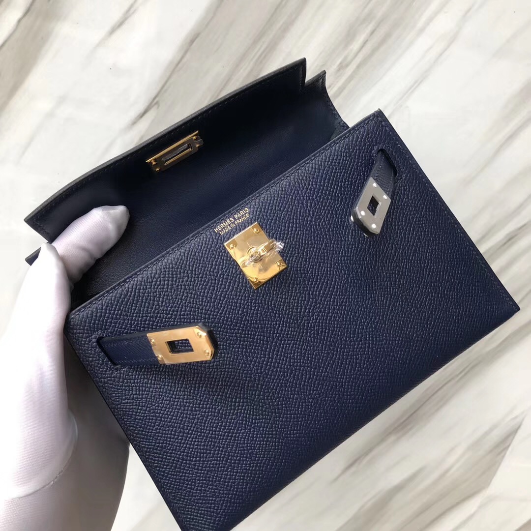 愛馬仕二代mini凱利尺寸 Hermes MiniKelly II CK73寶石藍 Blue sapphire Epsom