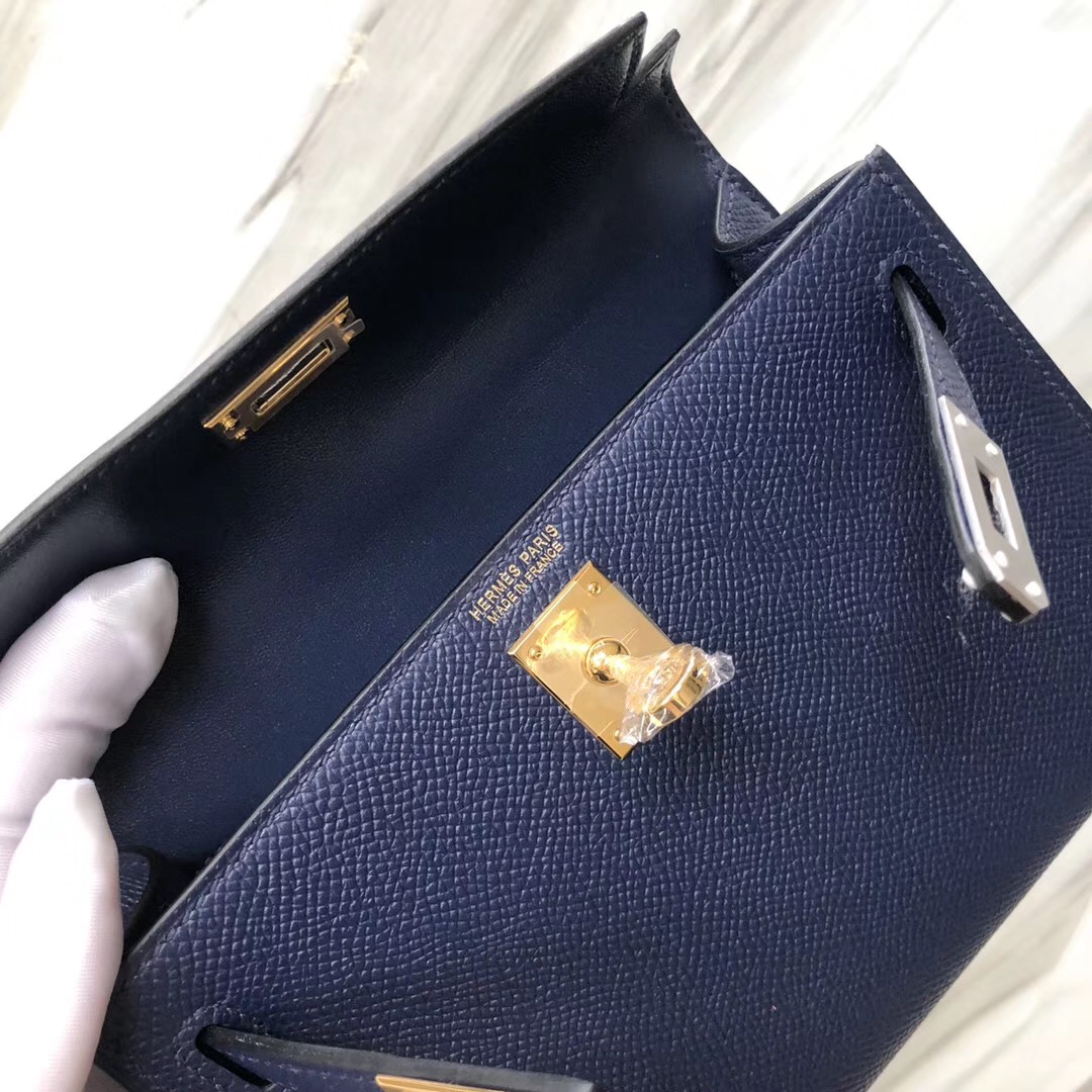 愛馬仕二代mini凱利尺寸 Hermes MiniKelly II CK73寶石藍 Blue sapphire Epsom