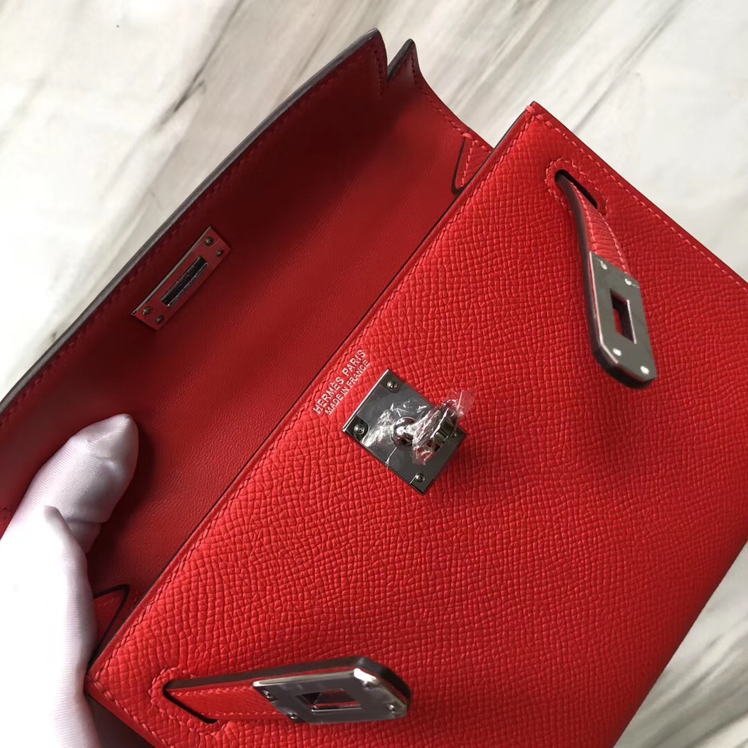 愛馬仕凱莉mini二代尺寸 Hermès MiniKelly2代 S3 Rose de coeur 心紅色
