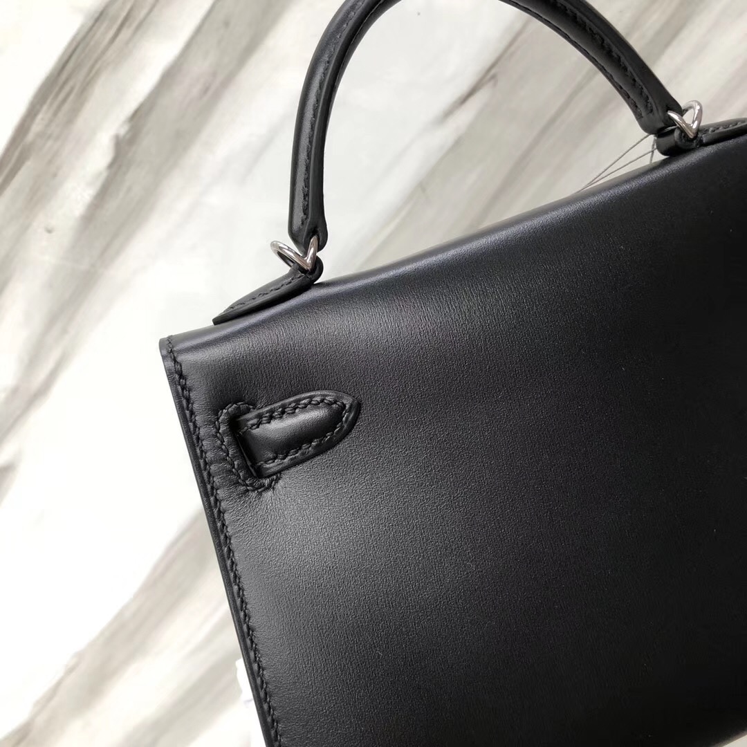 愛馬仕凱莉迷妳二代尺寸 Hermès MiniKelly2代 CK89黑色 Noir Box calfskin