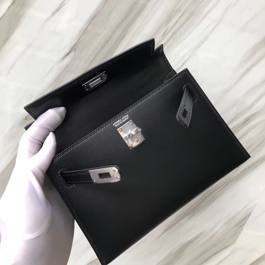 愛馬仕凱莉迷妳二代尺寸 Hermès MiniKelly2代 CK89黑色 Noir Box calfskin