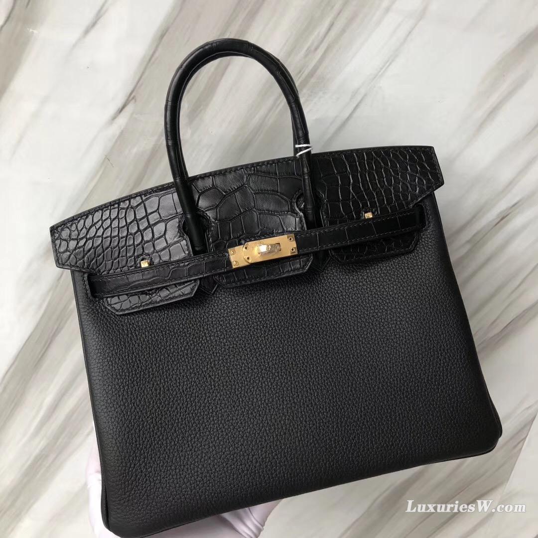 Hermes Birkin 25cm Touch Togo/Matte alligator crocodile CK89 black