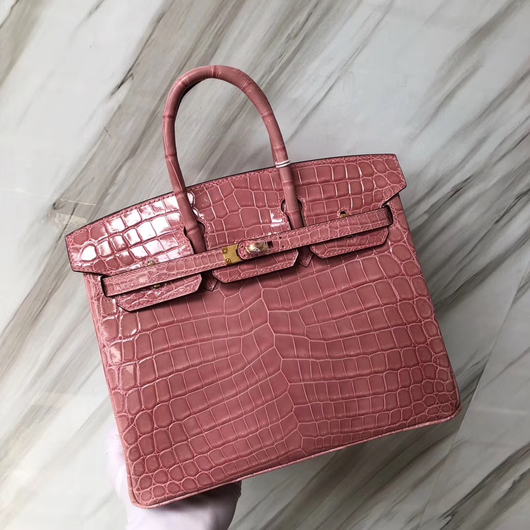 Hermès Birkin 25cm 1Q奶昔粉 Rose Confetti HCP亮面兩點 尼羅鱷