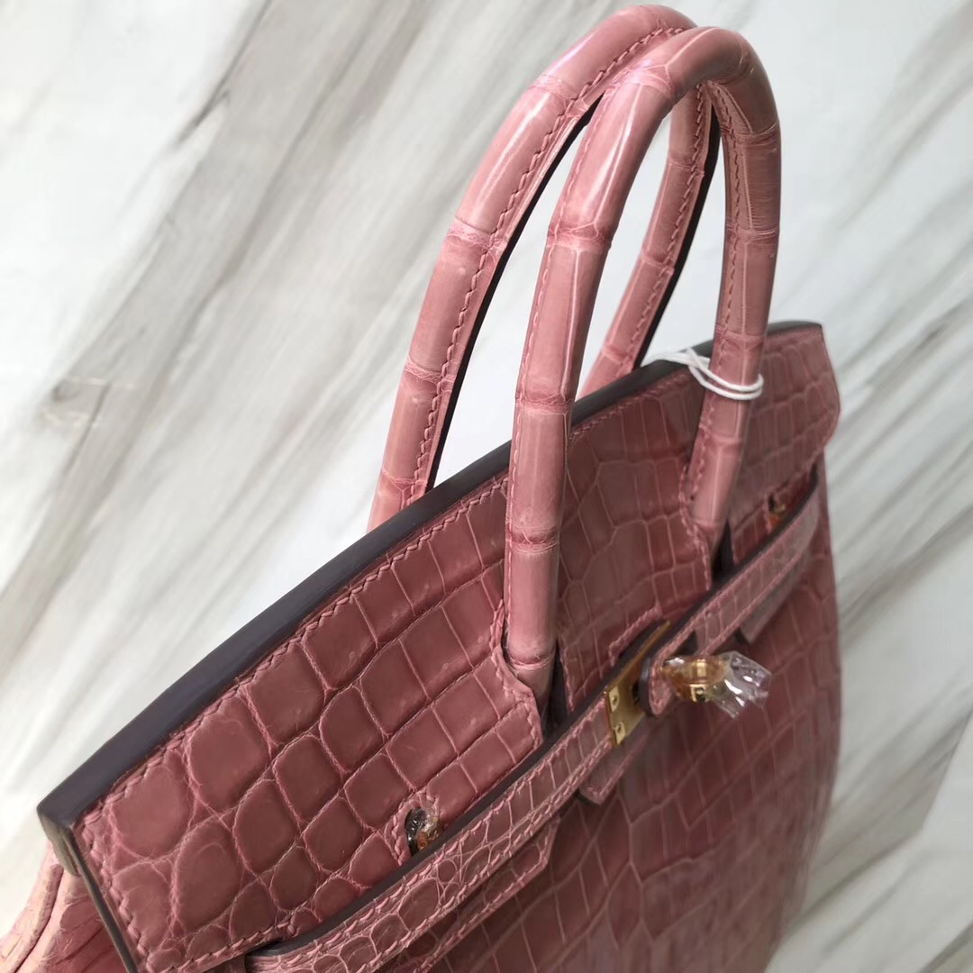 Hermès Birkin 25cm 1Q奶昔粉 Rose Confetti HCP亮面兩點 尼羅鱷