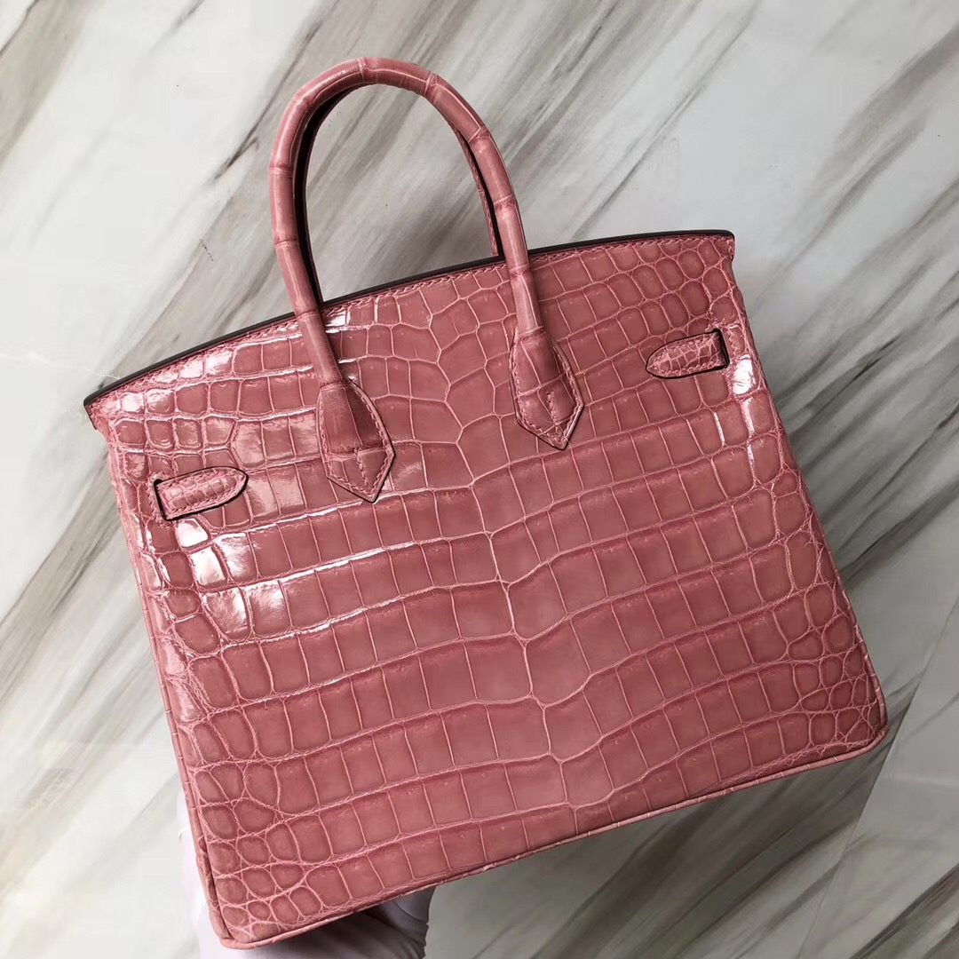 Hermès Birkin 25cm 1Q奶昔粉 Rose Confetti HCP亮面兩點 尼羅鱷