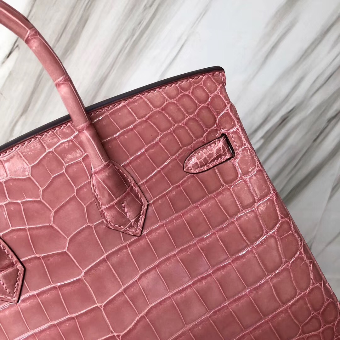 Hermès Birkin 25cm 1Q奶昔粉 Rose Confetti HCP亮面兩點 尼羅鱷