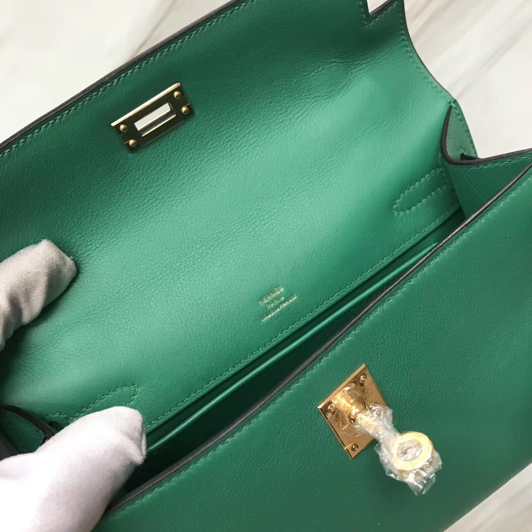 Hermès MiniKelly壹代 (Kelly pochette) Swift calfskin U4 vert vertigo絲絨綠