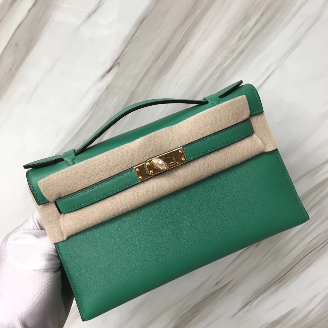 Hermès MiniKelly壹代 (Kelly pochette) Swift calfskin U4 vert vertigo絲絨綠