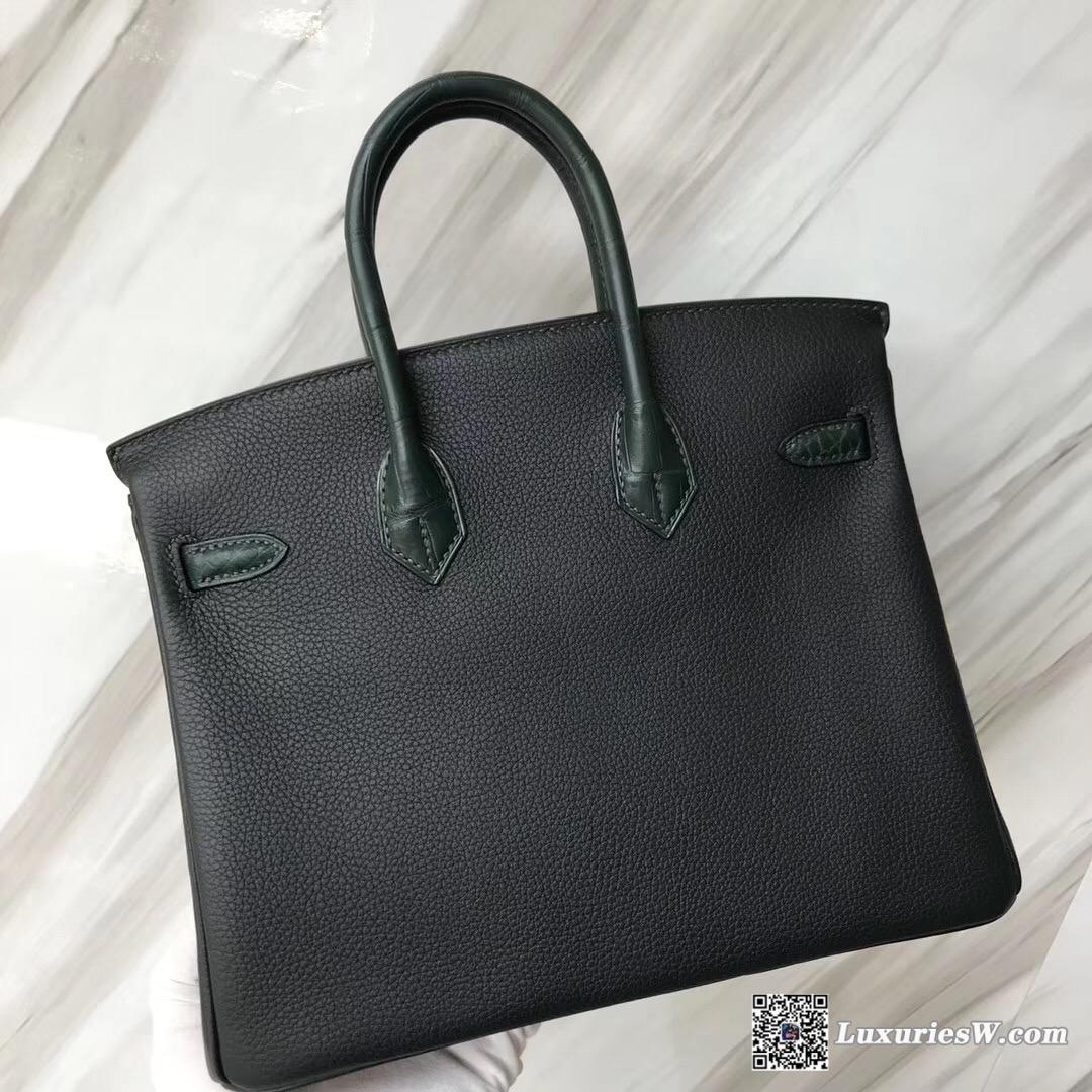 Macau Hermes Touch Birkin 25cm TOGO皮 6O松柏綠 Vert cypres 尼羅鱷魚