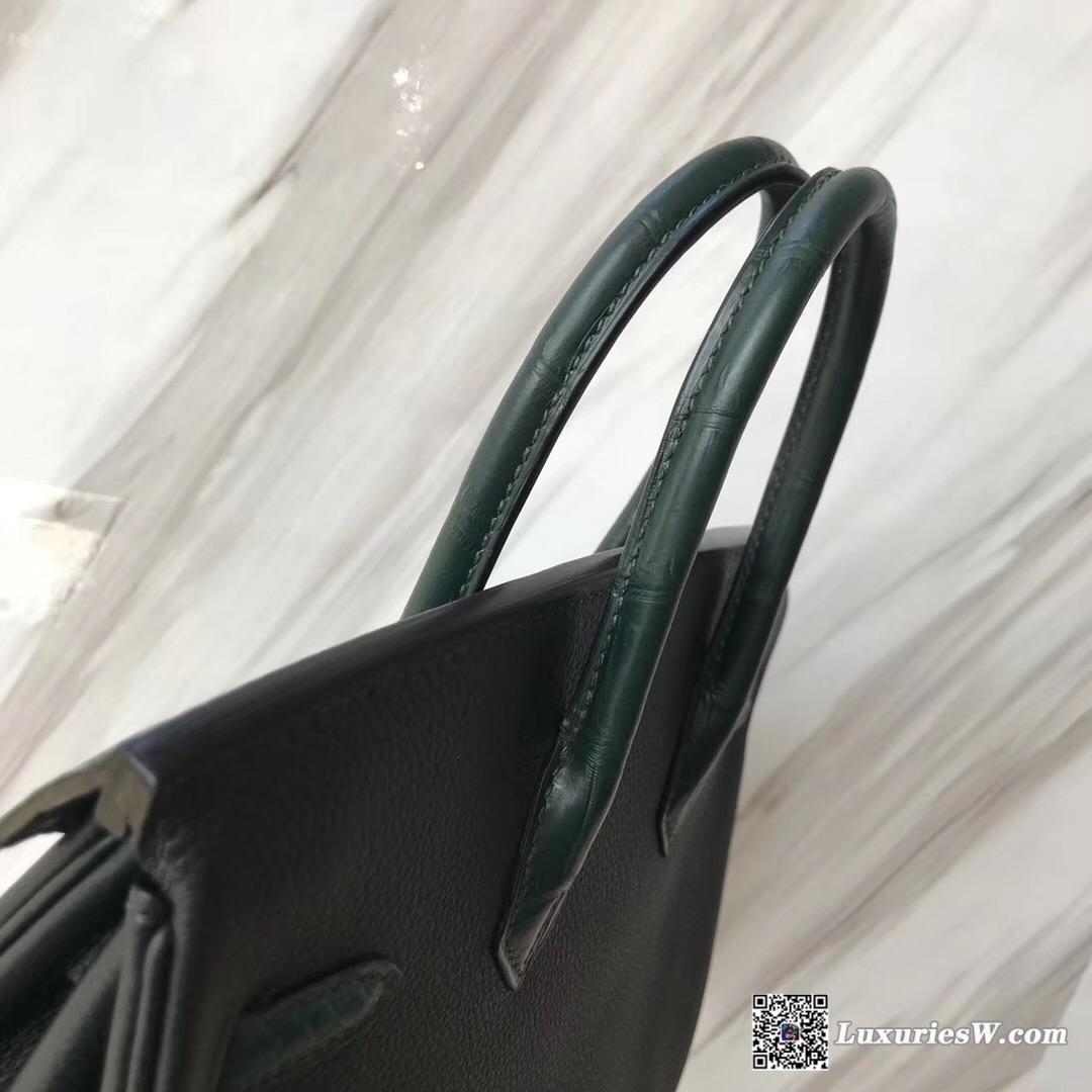 Macau Hermes Touch Birkin 25cm TOGO皮 6O松柏綠 Vert cypres 尼羅鱷魚