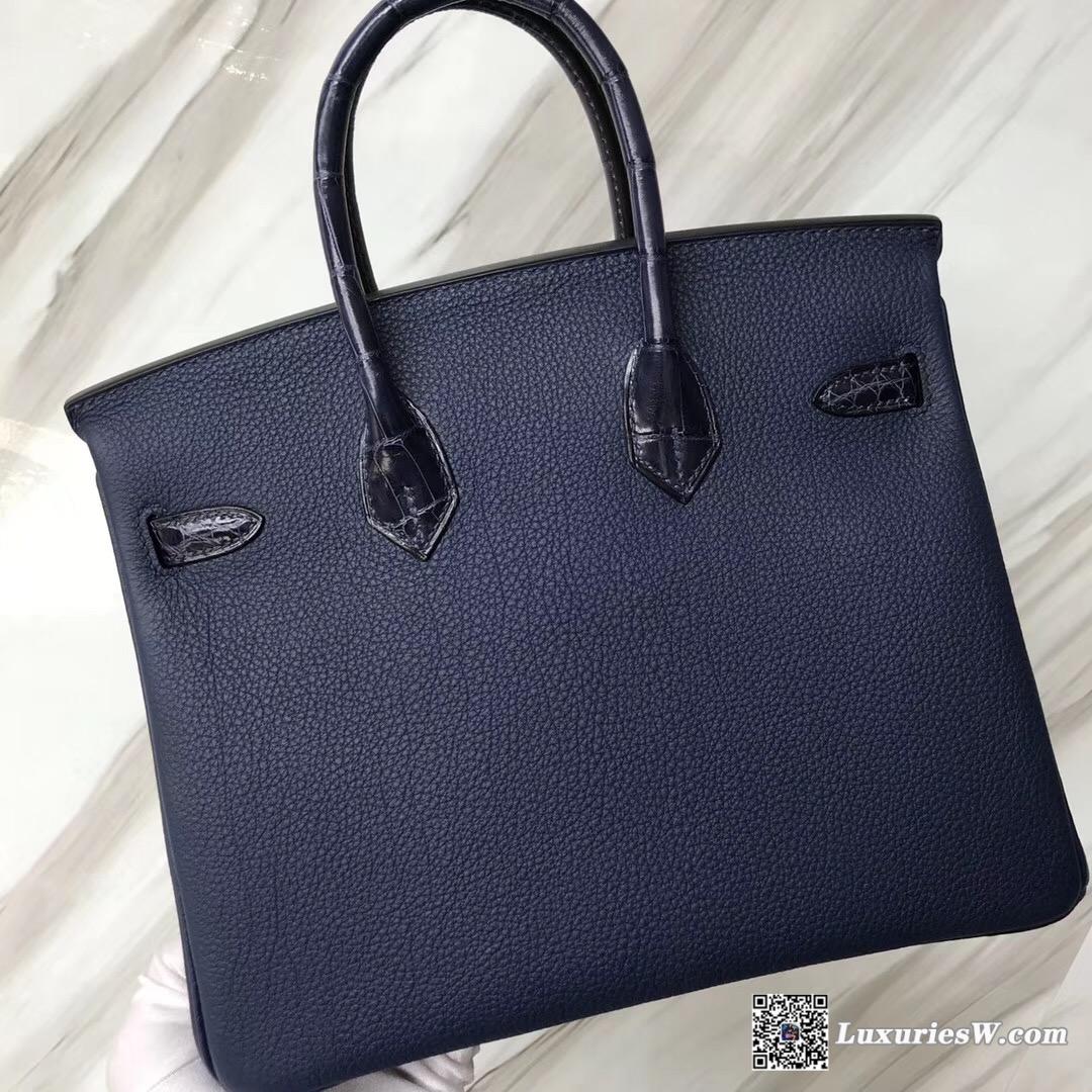 Hermes Birkin Bag 25cm Touch CK73寶石藍 Blue sapphire Togo/尼羅河鱷