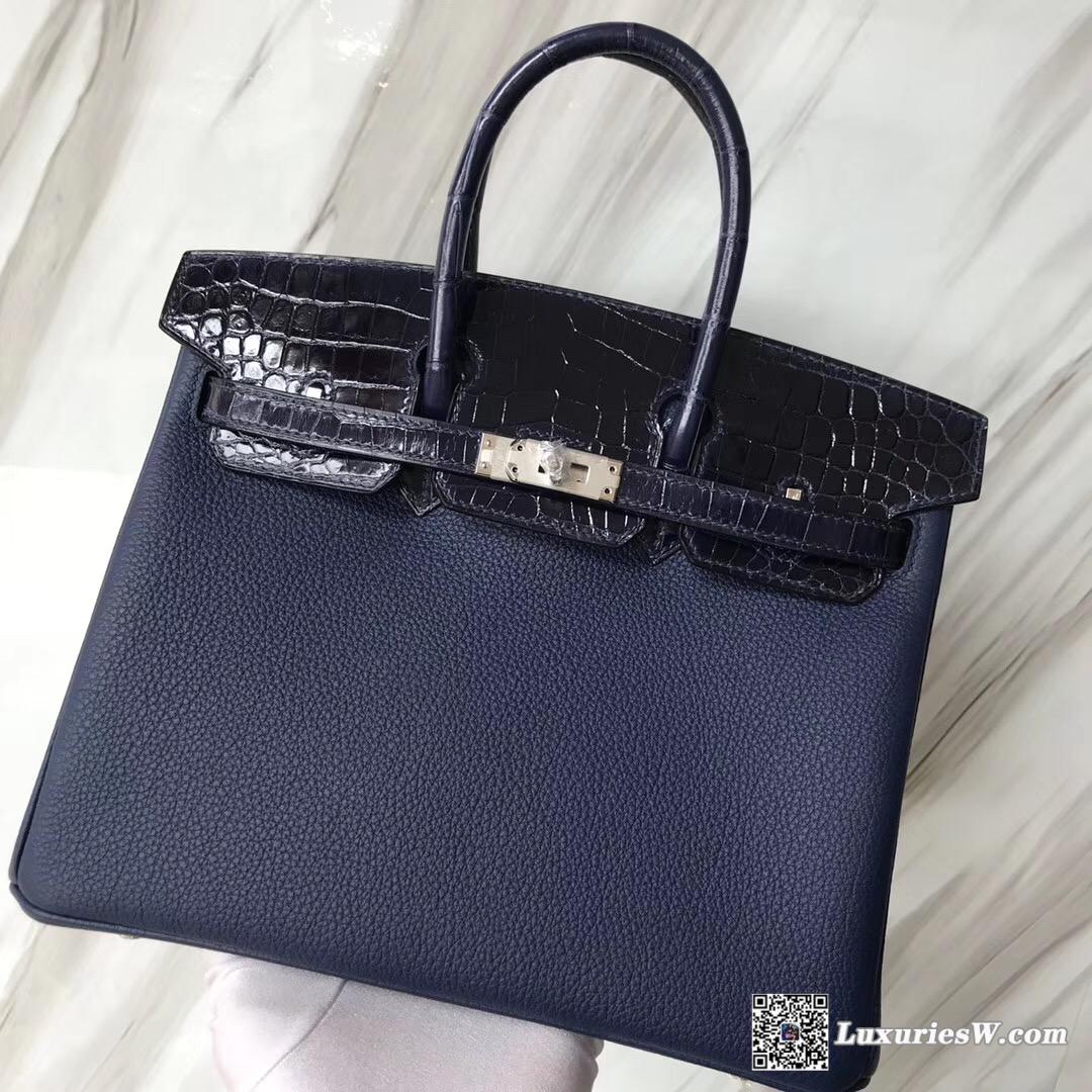 Hermes Birkin Bag 25cm Touch CK73寶石藍 Blue sapphire Togo/尼羅河鱷