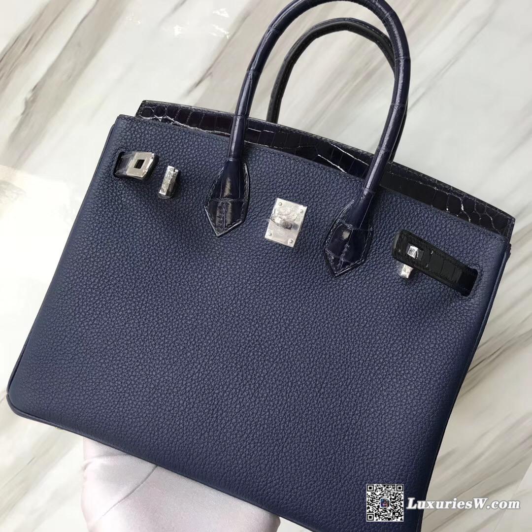 Hermes Birkin Bag 25cm Touch CK73寶石藍 Blue sapphire Togo/尼羅河鱷