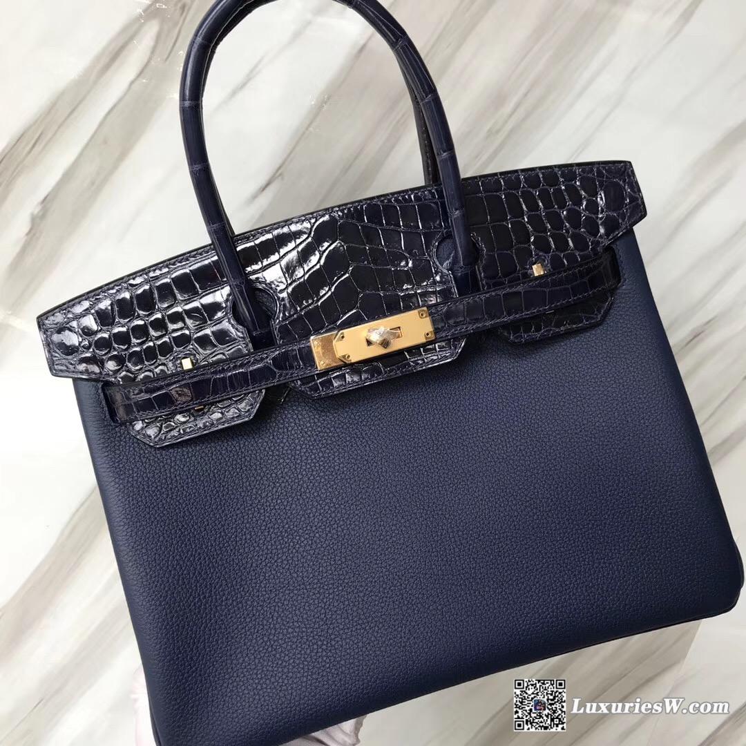 Hermes Birkin Bag 30 Touch CK73寶石藍 Blue sapphire Togo/尼羅河鱷