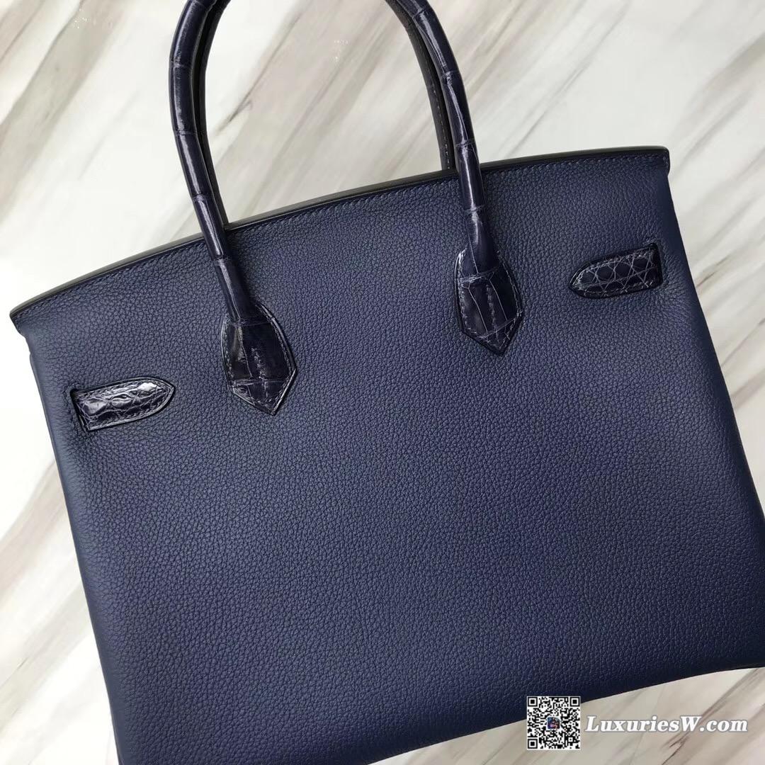 Hermes Birkin Bag 30 Touch CK73寶石藍 Blue sapphire Togo/尼羅河鱷