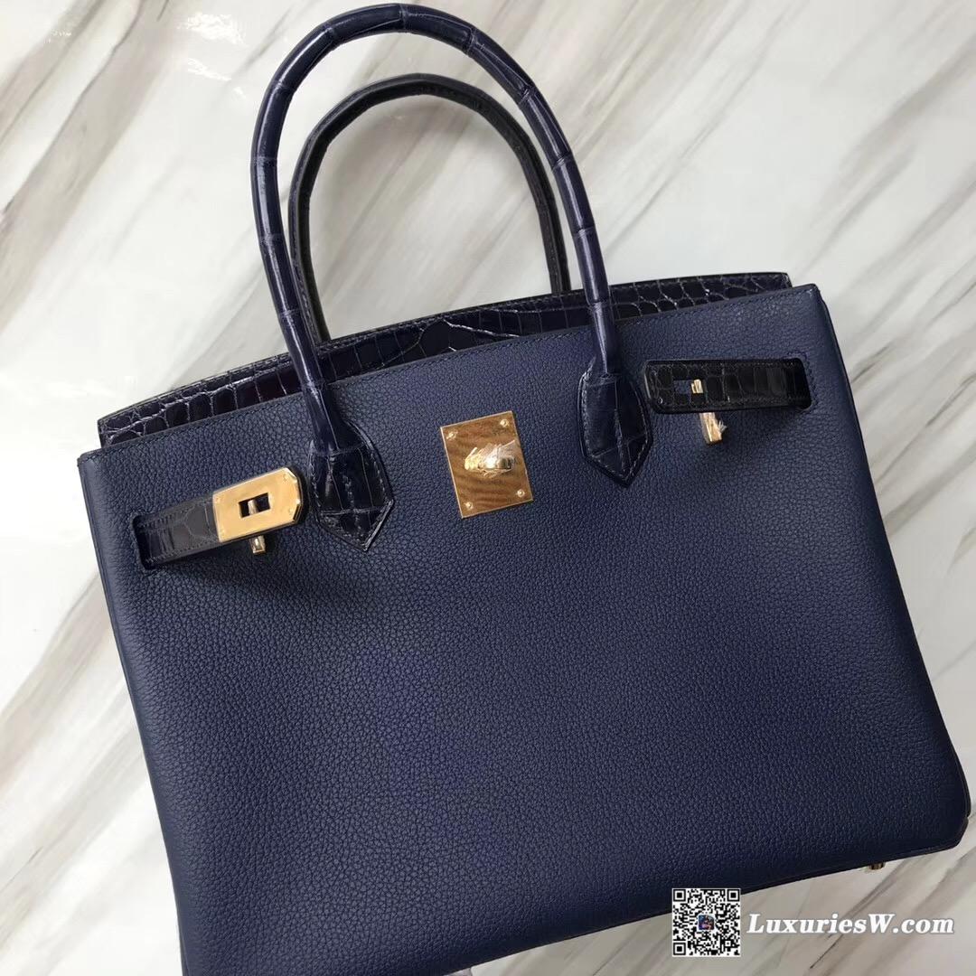 Hermes Birkin Bag 30 Touch CK73寶石藍 Blue sapphire Togo/尼羅河鱷