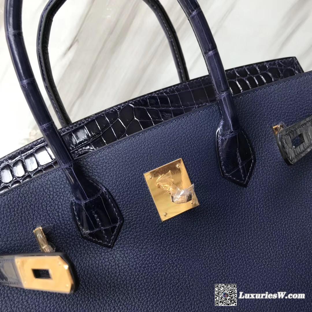 Hermes Birkin Bag 30 Touch CK73寶石藍 Blue sapphire Togo/尼羅河鱷