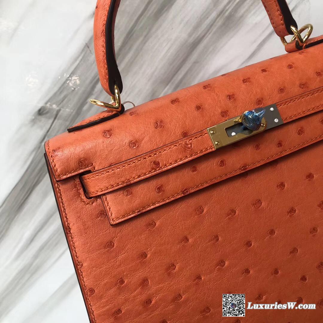 Hermes Kelly 25cm Ostrich kk南非鴕鳥皮 CK93 Orange 經典橙色