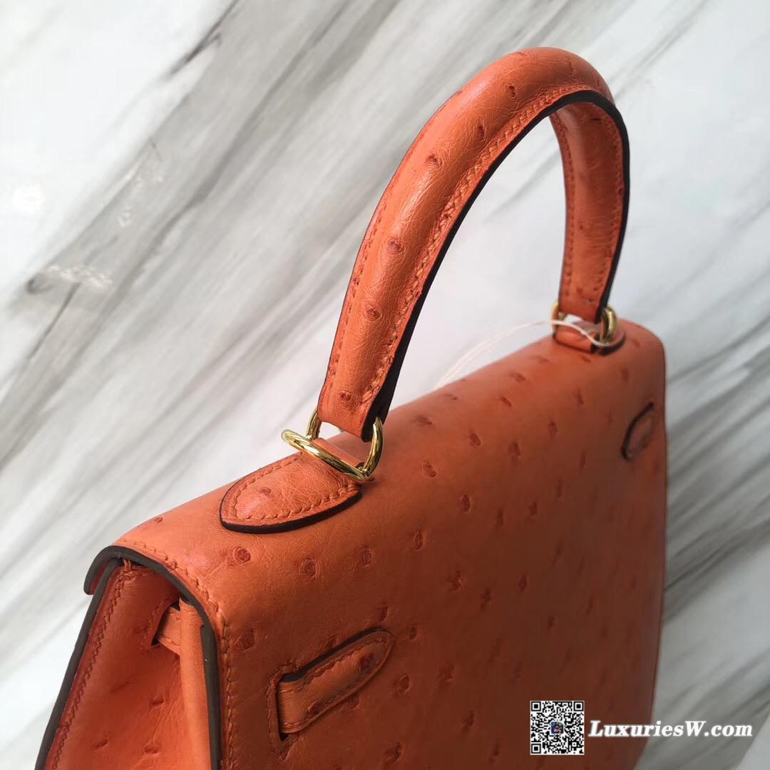 Hermes Kelly 25cm Ostrich kk南非鴕鳥皮 CK93 Orange 經典橙色