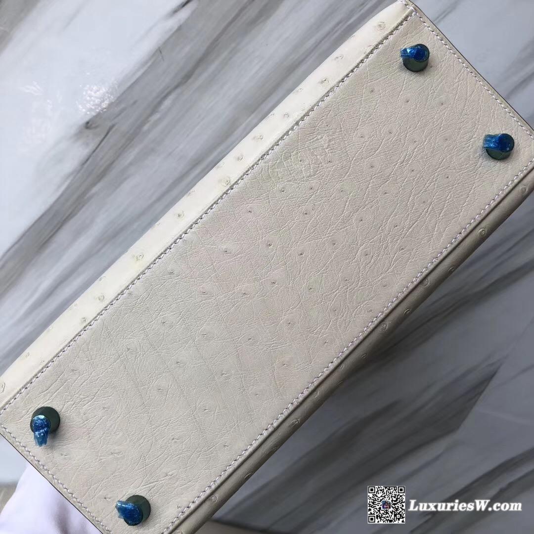 愛馬仕臺灣定制服務精品店Hermes Kelly 25 3C羊毛白 Ostrich kk南非鴕鳥皮