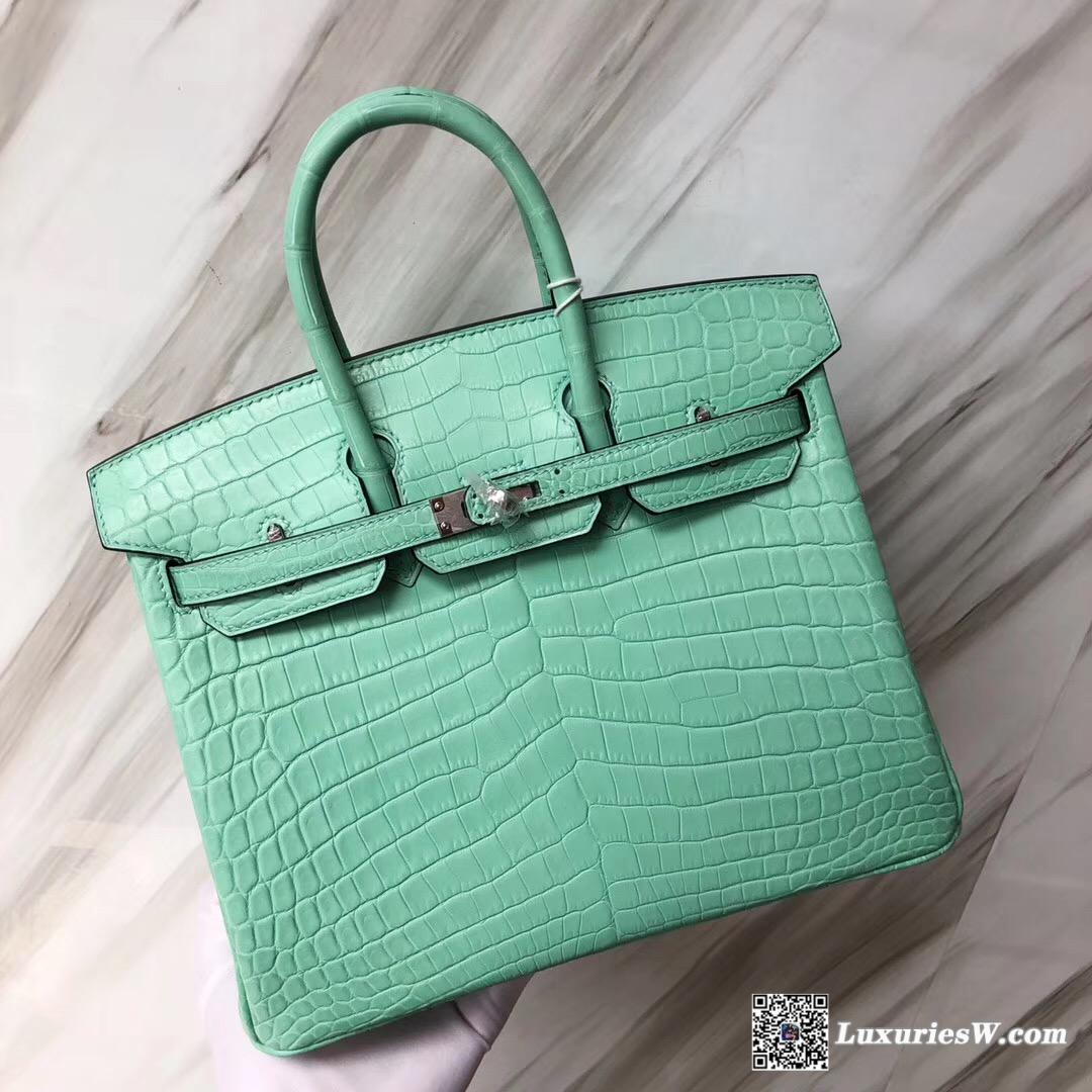 Hermes Birkin 25cm 6U薄荷綠 霧面兩點 尼羅鱷魚 Matte nilo crocodile 銀扣