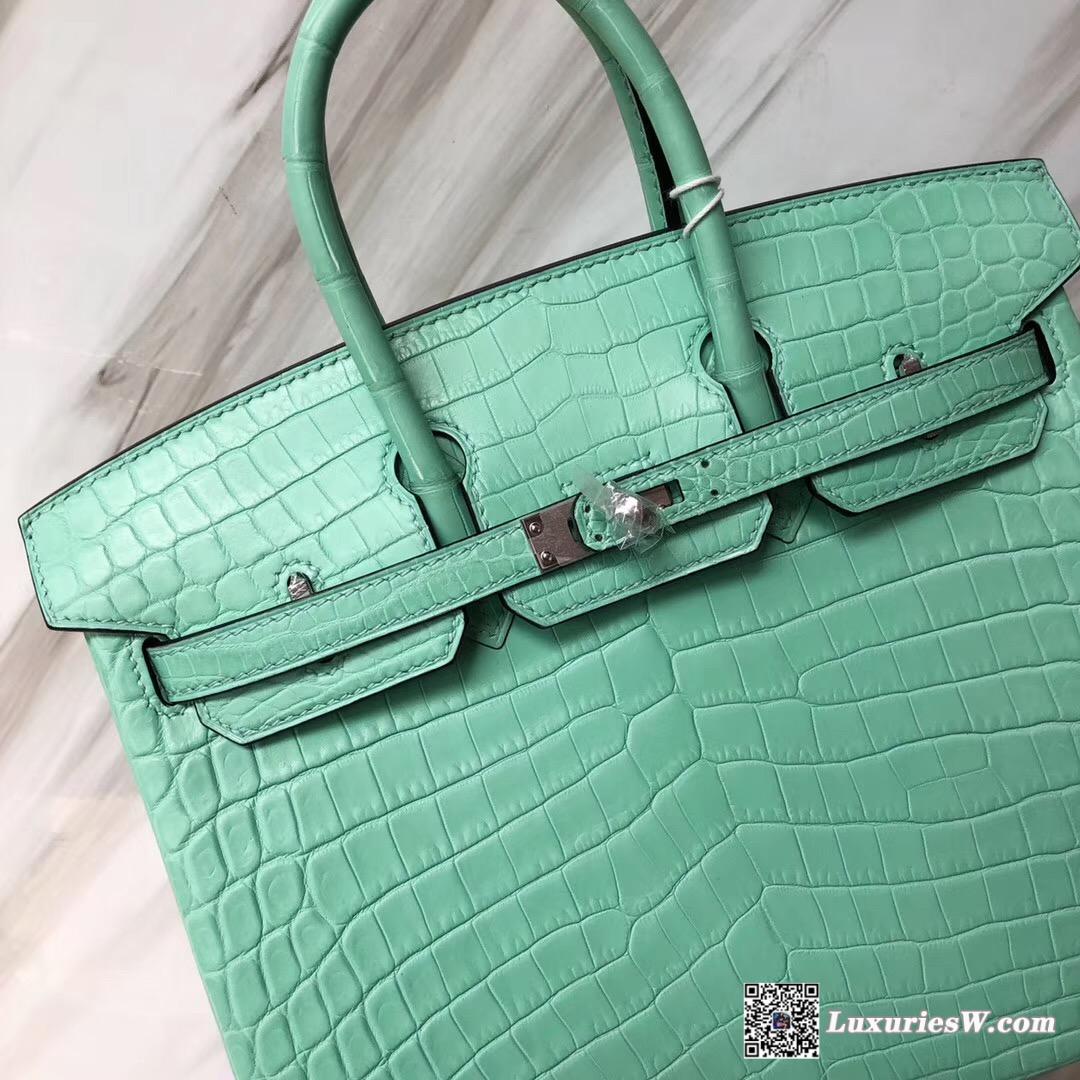 Hermes Birkin 25cm 6U薄荷綠 霧面兩點 尼羅鱷魚 Matte nilo crocodile 銀扣