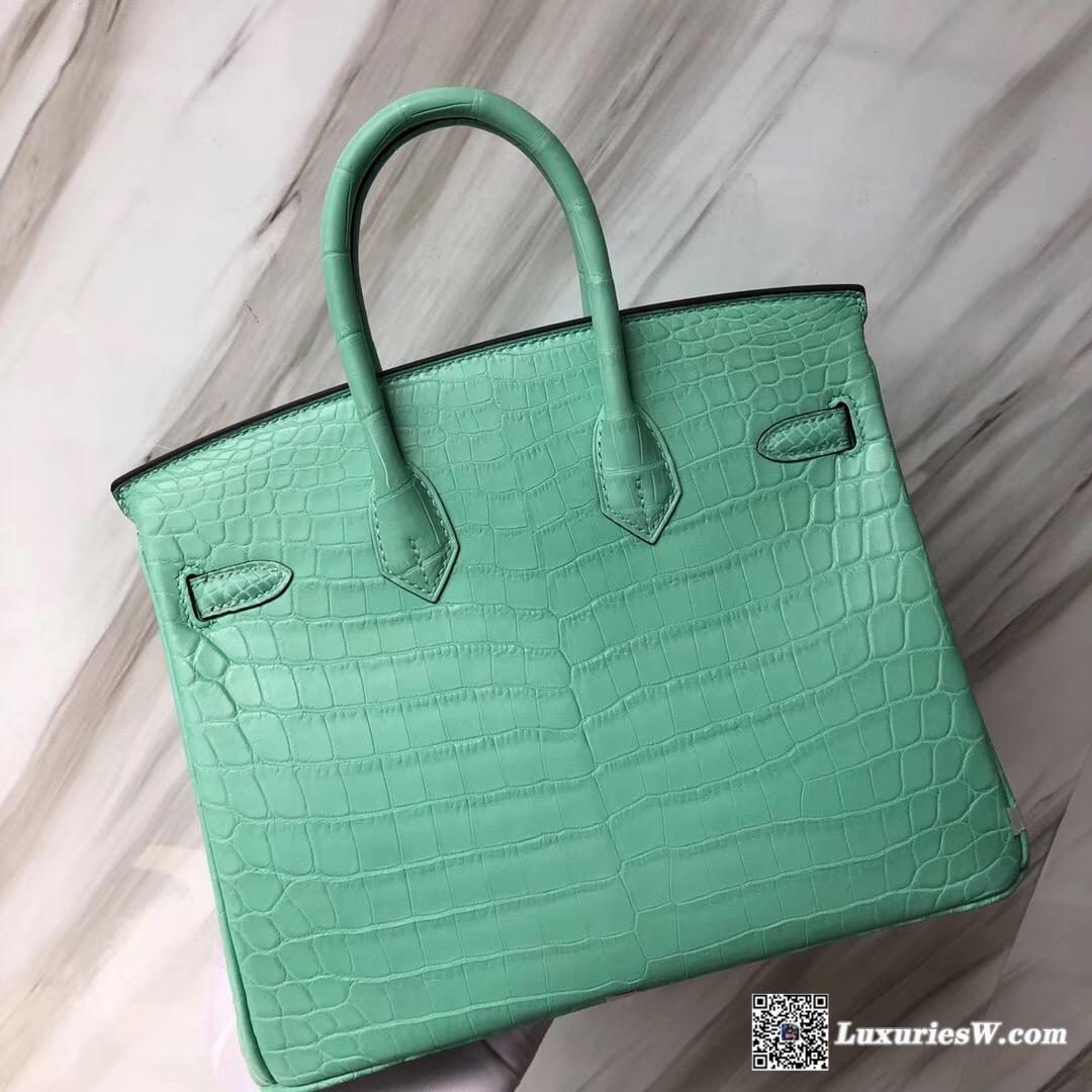 Hermes Birkin 25cm 6U薄荷綠 霧面兩點 尼羅鱷魚 Matte nilo crocodile 銀扣