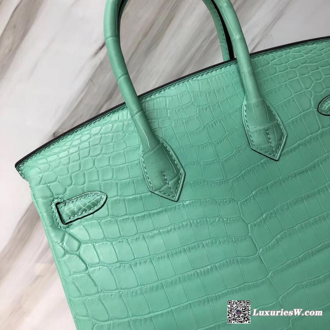 Hermes Birkin 25cm 6U薄荷綠 霧面兩點 尼羅鱷魚 Matte nilo crocodile 銀扣