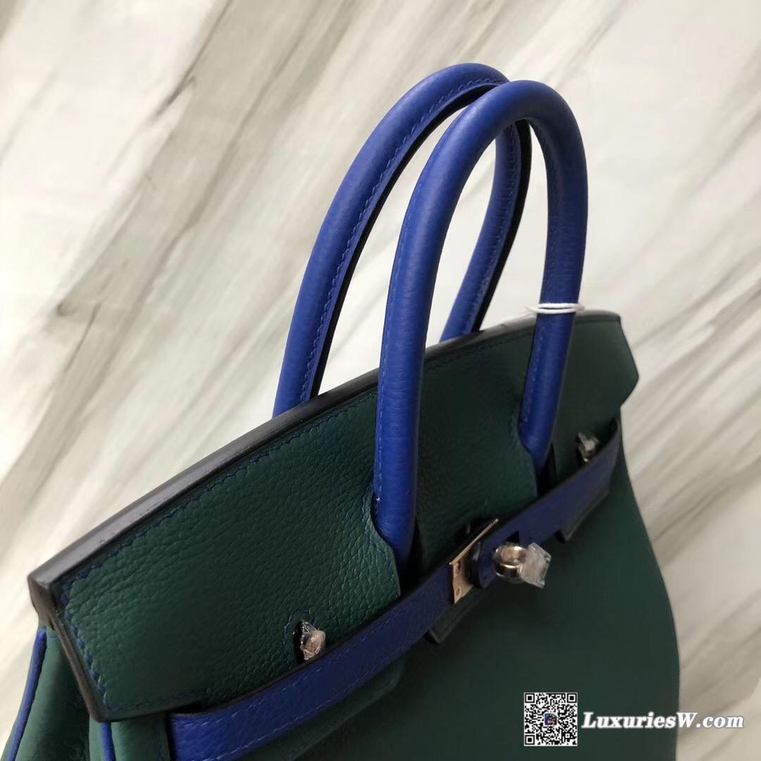 愛馬仕鉑金包Hermes Birkin 25cm z6 孔雀綠 malachite/I7琉璃藍 Blue zellige