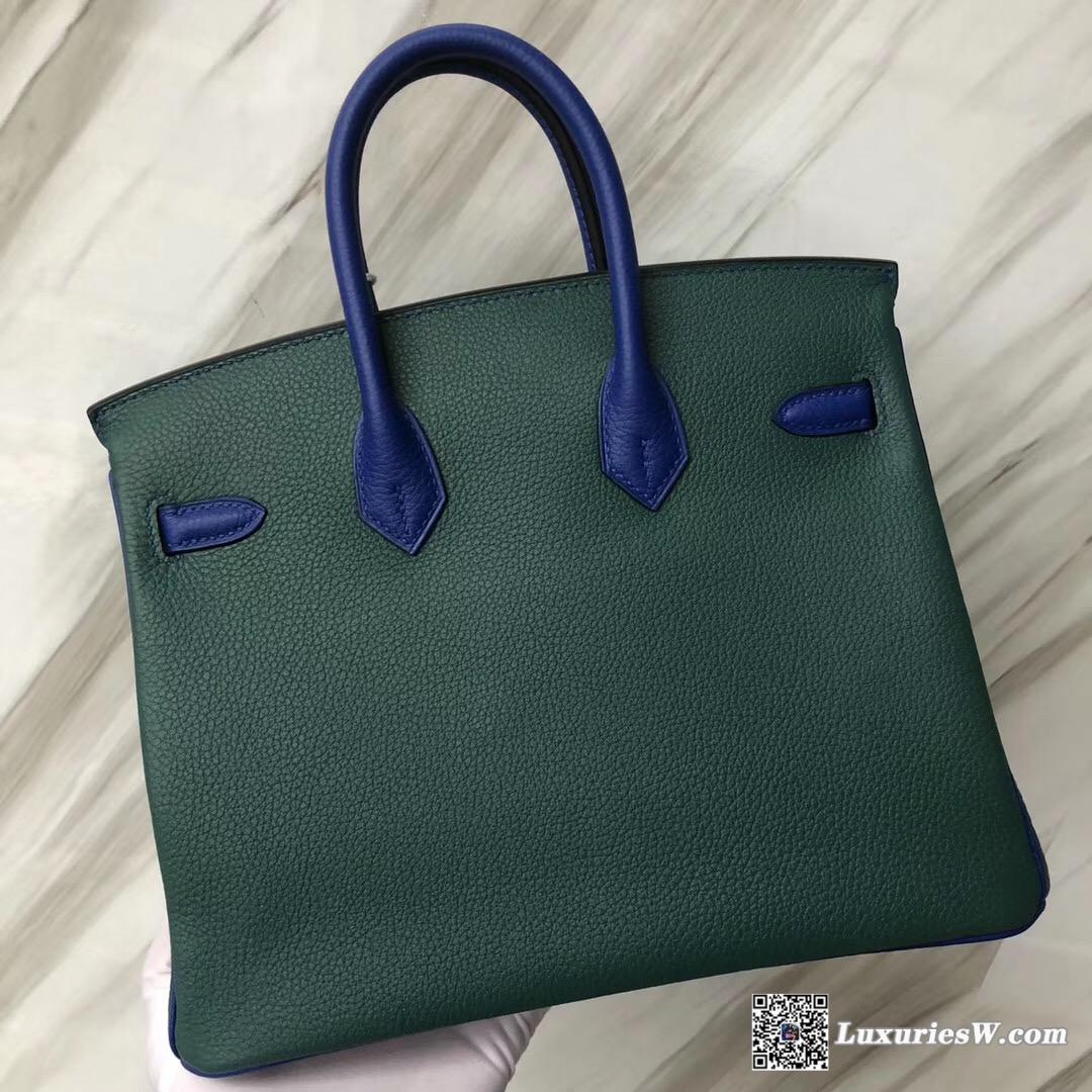 愛馬仕鉑金包Hermes Birkin 25cm z6 孔雀綠 malachite/I7琉璃藍 Blue zellige