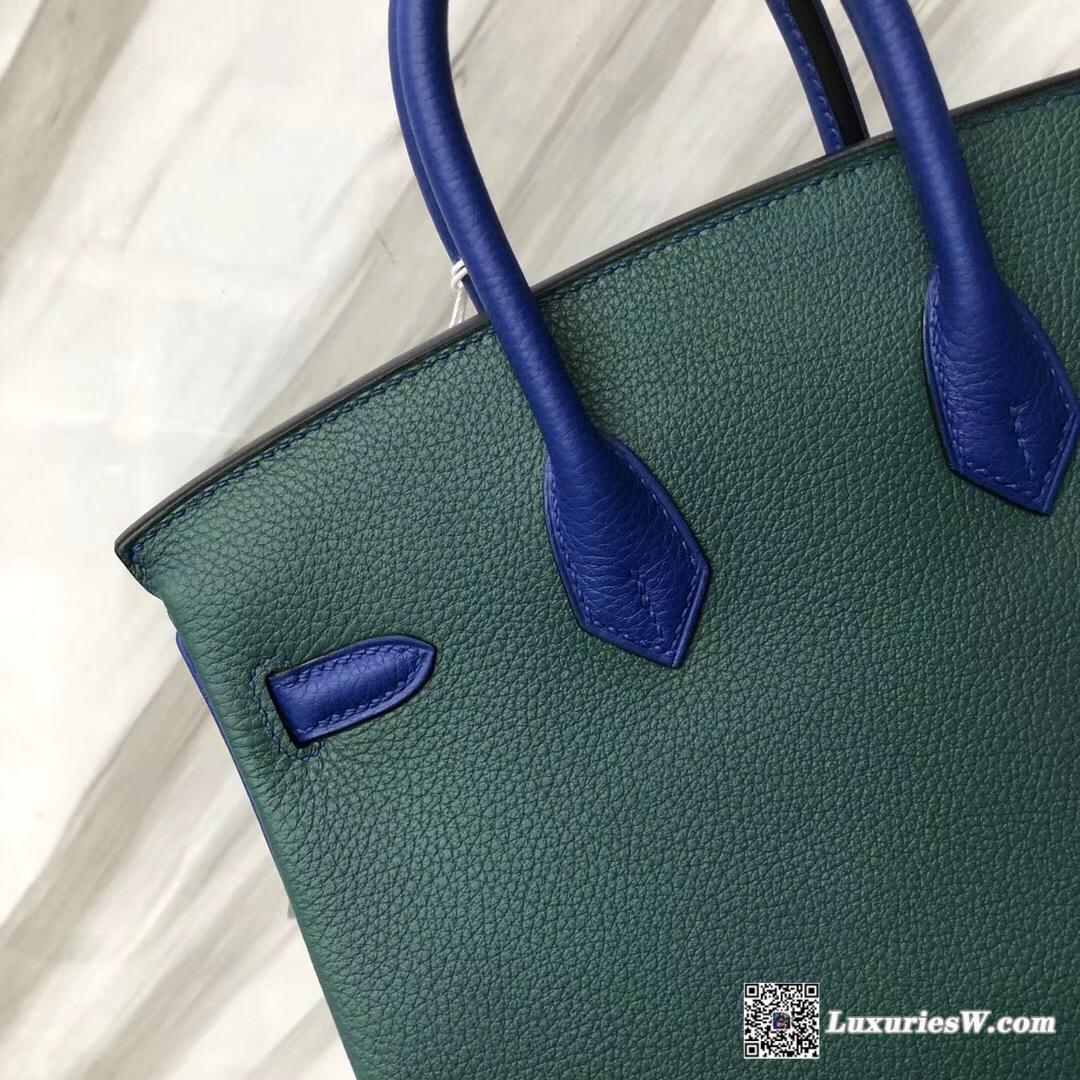 愛馬仕鉑金包Hermes Birkin 25cm z6 孔雀綠 malachite/I7琉璃藍 Blue zellige