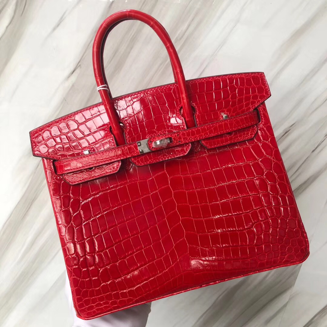 愛馬仕香港專賣店 Hermès Birkin 25cm CK95法拉利紅 Braise HCP亮面兩點 尼羅鱷