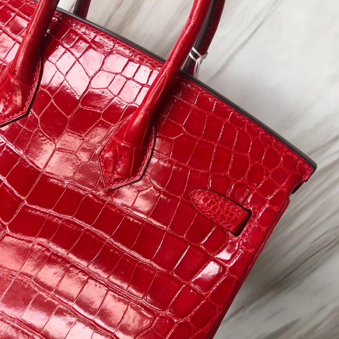 愛馬仕香港專賣店 Hermès Birkin 25cm CK95法拉利紅 Braise HCP亮面兩點 尼羅鱷