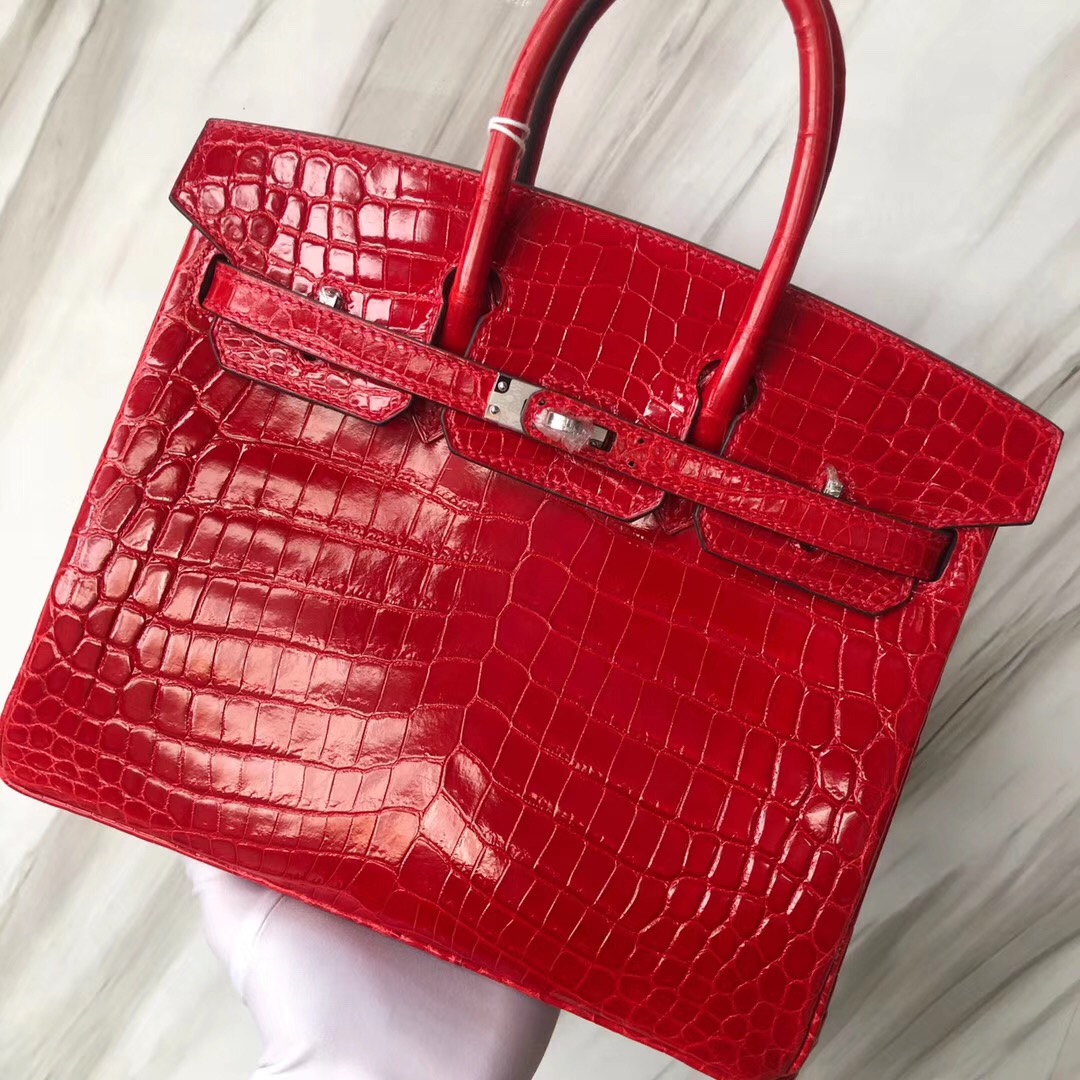 愛馬仕香港專賣店 Hermès Birkin 25cm CK95法拉利紅 Braise HCP亮面兩點 尼羅鱷