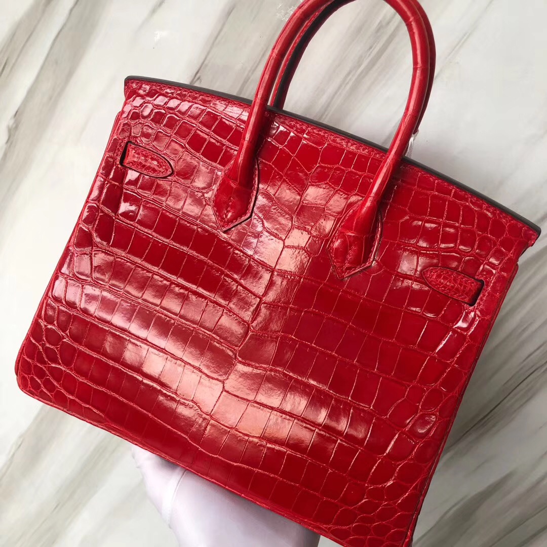 愛馬仕香港專賣店 Hermès Birkin 25cm CK95法拉利紅 Braise HCP亮面兩點 尼羅鱷