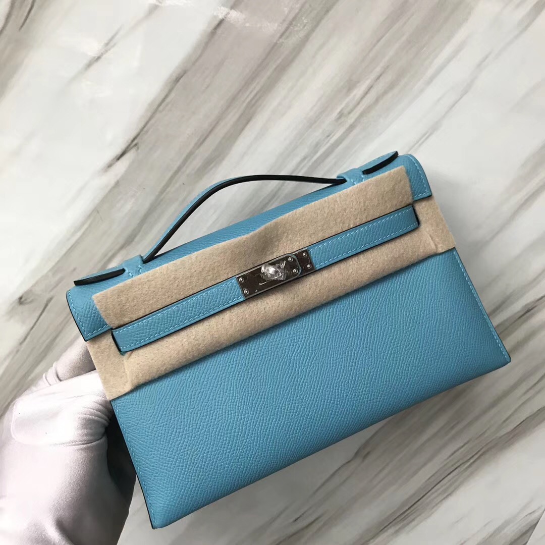 Hong Kong Hermès MiniKelly壹代 pochette 7N糖果藍 Epsom皮